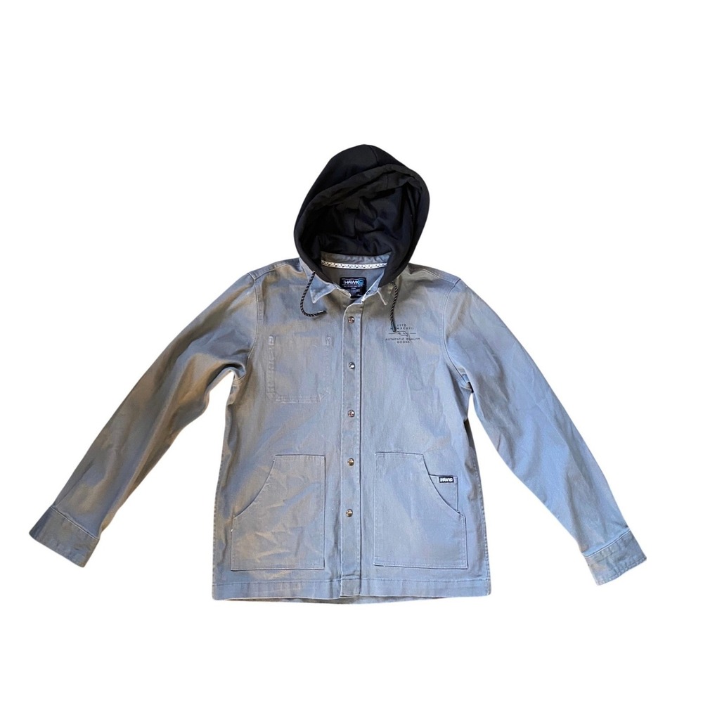 Tony Hawk Hooded Chore Jacket Snap Front Gray Work Shirt Medium Skater Indie 90s - Picture 3 of 9